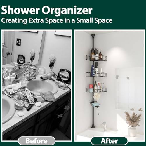 Shower Organizer, 39 to 125 Inch Height Adjustable Shower Caddy with 4 Adjustable Shelves, Organization And Storage for Bathroom Corner Shelves...