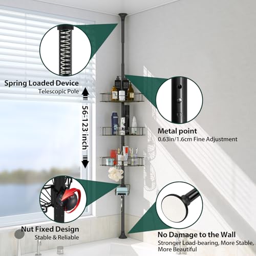 Shower Organizer, 39 to 125 Inch Height Adjustable Shower Caddy with 4 Adjustable Shelves, Organization And Storage for Bathroom Corner Shelves...