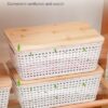 Storage Bins with Lids 6 Packs, Plastic Storage Bins with Bamboo Lids for Pantry Organization and Storage Containers for Shelves Drawers Desktop...