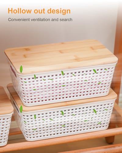 Storage Bins with Lids 6 Packs, Plastic Storage Bins with Bamboo Lids for Pantry Organization and Storage Containers for Shelves Drawers Desktop... Storage Bins with Lids 6 Packs, Plastic Storage Bins with Bamboo Lids for Pantry Organization and Storage Containers for Shelves Drawers Desktop...