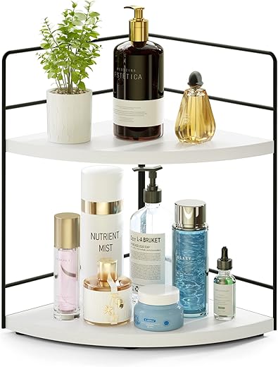 ZGO 2-Tier Bathroom Counter Organizer, Corner Skincare Organizers, Bathroom Organizer Countertop, Makeup Organizer for Vanity Storage, Bathroom...