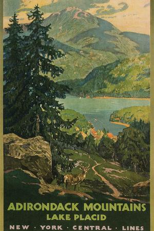 Adirondack Mountains, Lake Placid, Railroad Poster - Wall Art Print, 16x24 Adirondack Mountains, Lake Placid, Railroad Poster - Wall Art Print, 16x24