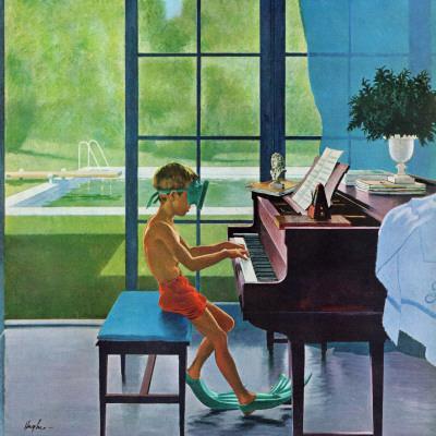 "Poolside Piano Practice," June 11, 1960 - Giclee Print, 16x16 "Poolside Piano Practice," June 11, 1960 - Giclee Print, 16x16