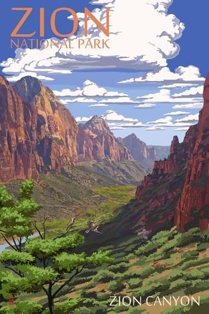 Zion National Park - Zion Canyon View - Wall Art Print, 12x18
