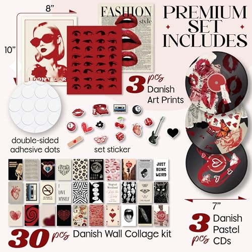 97 Decor Downtown Girl Room Decor Y2k Posters - Dark Red Downtown Girl Aesthetic Wall Decor, Y2k Room Decor 2000s Collage Kit, Trendy Wall Art...