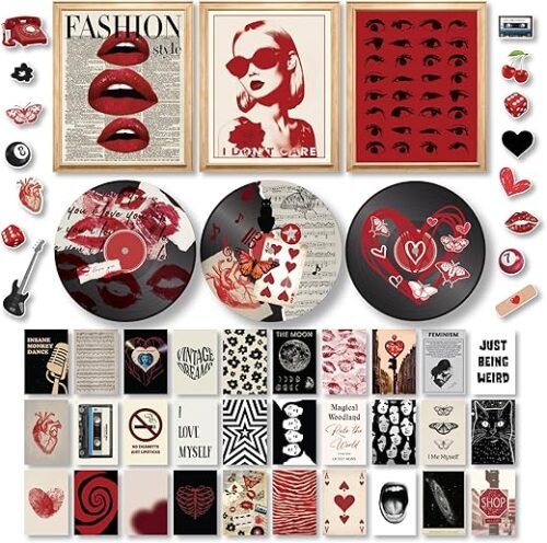 97 Decor Downtown Girl Room Decor Y2k Posters - Dark Red Downtown Girl Aesthetic Wall Decor, Y2k Room Decor 2000s Collage Kit, Trendy Wall Art...