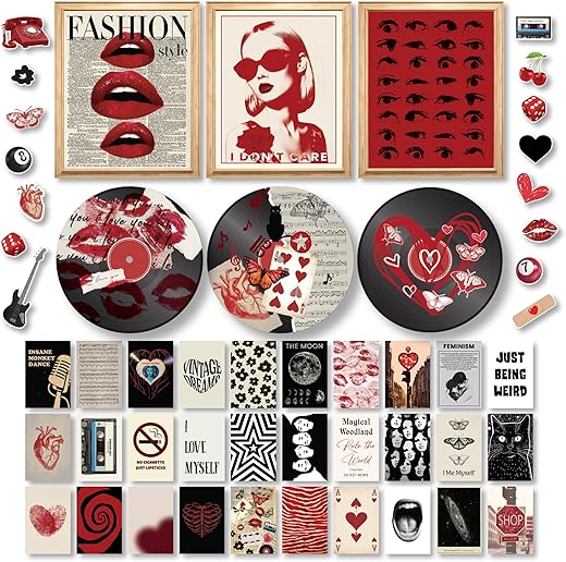 97 Decor Downtown Girl Room Decor Y2k Posters - Dark Red Downtown Girl Aesthetic Wall Decor, Y2k Room Decor 2000s Collage Kit, Trendy Wall Art...