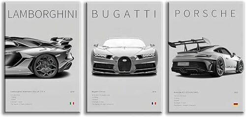 CSLGQGV Car Poster Vintage Racing Car Wall Art Supercar Canvas Prints Painting For Men Room Pictures Guys Dorm Room Aesthetics Decor Bedroom Office...