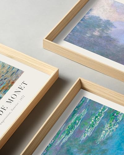 Framed Claude Monet Water Lilies Canvas Wall Art,Vintage Impressionist Botanical Painting,16x12IN High Framed Design Prints,Minimalist Classic...