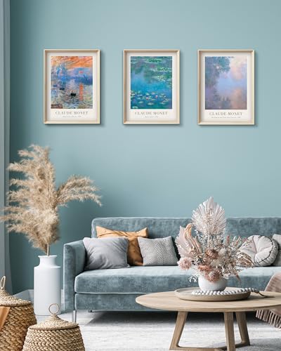 Framed Claude Monet Water Lilies Canvas Wall Art,Vintage Impressionist Botanical Painting,16x12IN High Framed Design Prints,Minimalist Classic...