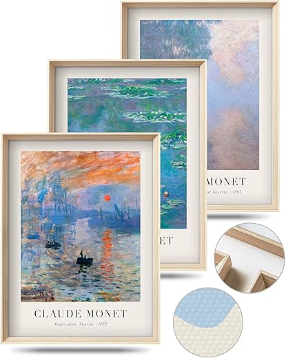 Framed Claude Monet Water Lilies Canvas Wall Art,Vintage Impressionist Botanical Painting,16x12IN High Framed Design Prints,Minimalist Classic...