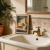 Framed Funny Frog Bathroom Wall Art, Cute Japanese Frog in Toilet Wall Decor, Whimsical Green Animal Restroom Poster Canvas Painting Prints Artwork...