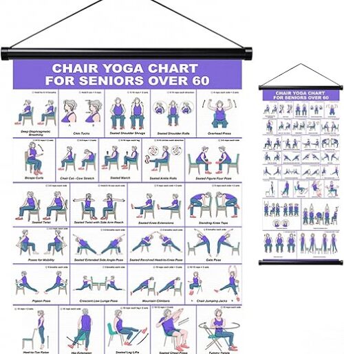 GiftNest Chair Yoga Wall Chart – 31 Poses for Seniors & Beginners – Fabric Poster with Hanging Rod & Rope – Durable, Foldable, and Easy to Display...