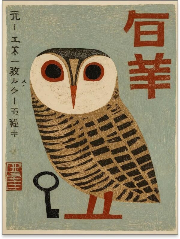Heltrappe Vintage Japanese Canvas Wall Art Owl Poster Mid Century Animal Print 12x16in Unframed Minimalist Bird Painting Nature Rustic Artwork for...