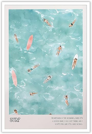 KFDJIG Trendy Coastal Canvas Posters Cowgirl Aesthetic Room Wall Art Vintage Western Surfer'S Up Preppy Prints Summer Beachy Surfing Pictures For...