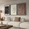 Large 3D Textured Framed Abstract Wall Art for Living Room, 3 Piece Modern Paintings Artwork for Walls, Black White Brown Geometric Sandstone...