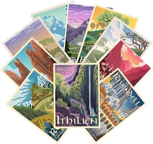 LIAUMO 12pcs Travel Middle Earth Landscape Posters, Nordic Painting Wall Art Collage Kit, Home Bar Office Decal,Birthday Holiday Gifts Unframed...