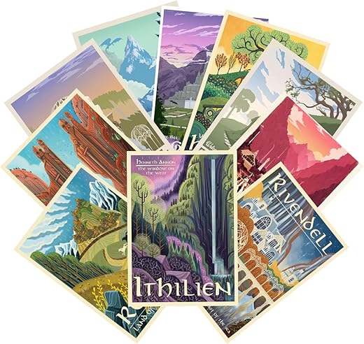 LIAUMO 12pcs Travel Middle Earth Landscape Posters, Nordic Painting Wall Art Collage Kit, Home Bar Office Decal,Birthday Holiday Gifts Unframed...