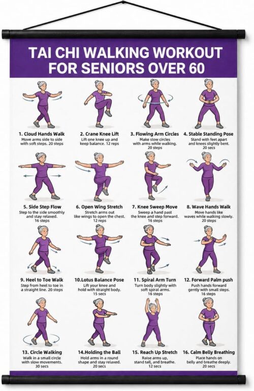 Lionpower Tai Chi Walking Workout for Seniors - Tai Chi Walking Chart & Exercise Guide Poster - Tai Chi for Beginners Instructional Wall Decor -...