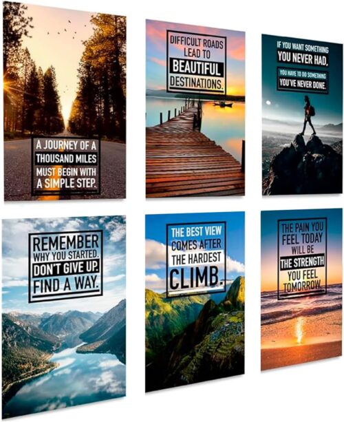 Motivational Posters Set of 6 - Colorful Inspirational Wall Art Prints 11x17 | Positive Affirmation Posters for Office, Bedroom, Home & Gym |...