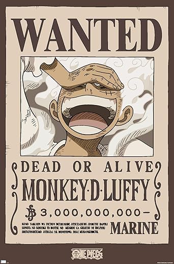 One Piece - Monkey D Luffy Wanted Poster Wall Poster, 34L" x 22.4W", Unframed Version