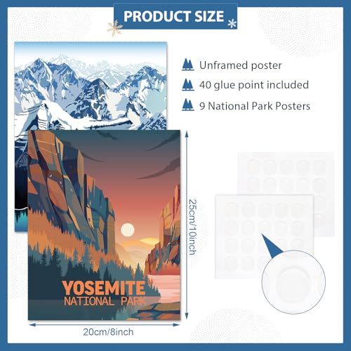 Outus 9 Pieces Vintage National Park Art Posters Prints Nature Art and Mountain Print Set Abstract Travel Unframed for Hikers Campers Living Room...