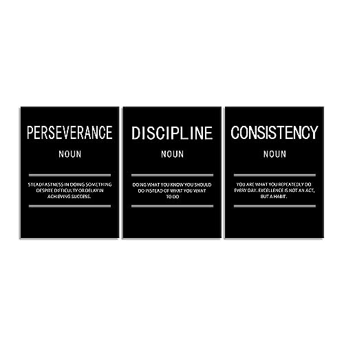 Perseverance Discipline Consistency Motivational Canvas Office 3 Panel Print Wall Art Inspirational Poster Painting Modern Inspiring Artwork for...