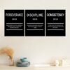 Perseverance Discipline Consistency Motivational Canvas Office 3 Panel Print Wall Art Inspirational Poster Painting Modern Inspiring Artwork for...