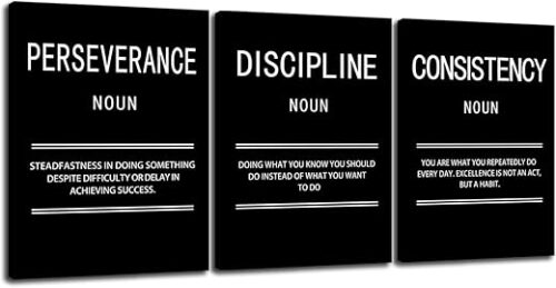 Perseverance Discipline Consistency Motivational Canvas Office 3 Panel Print Wall Art Inspirational Poster Painting Modern Inspiring Artwork for...