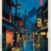 Podafu Japanese Tokyo Tea House Wall Art Poster - 12x16in Unframed Canvas Print for Bedroom Decor
