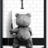 Poster Master Funny Teddy Bear Print - Humorous Gift for Men, Women, and Movie Fans - Black & White Wall Art for Bathroom, Restroom, Nursery, Kids...
