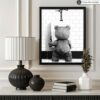 Poster Master Funny Teddy Bear Print - Humorous Gift for Men, Women, and Movie Fans - Black & White Wall Art for Bathroom, Restroom, Nursery, Kids...