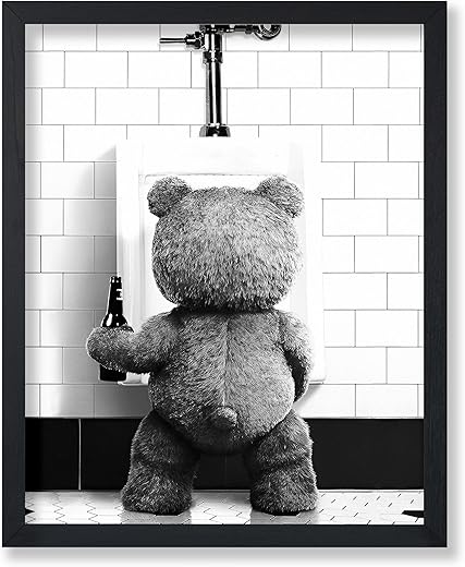 Poster Master Funny Teddy Bear Print - Humorous Gift for Men, Women, and Movie Fans - Black & White Wall Art for Bathroom, Restroom, Nursery, Kids...