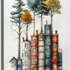 PUUZDGDZ Reading Book Lover's Canvas Wall Art Whimsical Tree House Wall decor pictures Book-shaped house Poster Painting Prints for Gallery Living...
