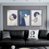 QKF Large Frame Canvas Wall Art Glossy Blue Geometry Modern Living Room, Bedroom, Office Fashion Wall Decoration 3-piece Set of Poster Prints 24 "X...