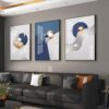 QKF Large Frame Canvas Wall Art Glossy Blue Geometry Modern Living Room, Bedroom, Office Fashion Wall Decoration 3-piece Set of Poster Prints 24 "X...