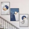 QKF Large Frame Canvas Wall Art Glossy Blue Geometry Modern Living Room, Bedroom, Office Fashion Wall Decoration 3-piece Set of Poster Prints 24 "X...