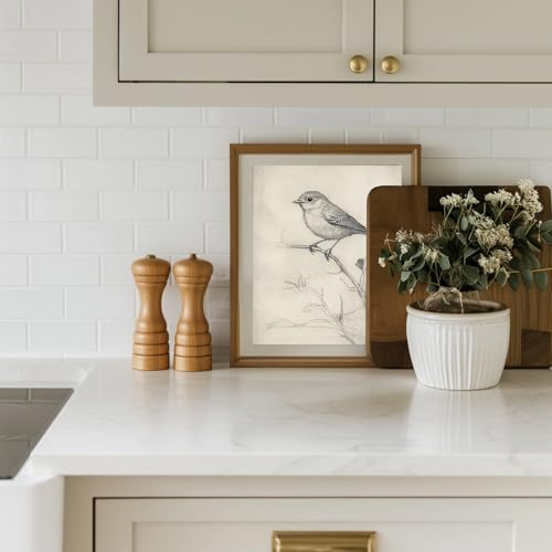 uniro Vintage Bird Sketch Wall Art Prints Farmhouse Decor Sparrow on a Branch Sketch Canvas Oil Painting Antique Bird Neutral Vintage Artwork...