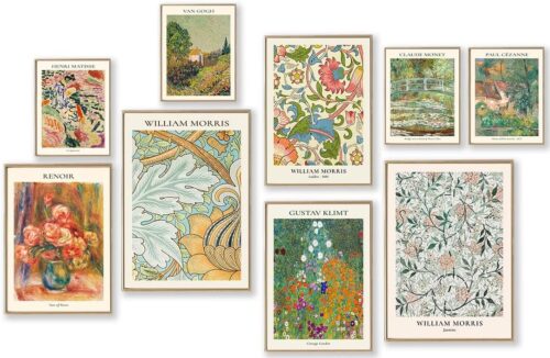 Vintage Eclectic Wall Art Prints Set of 9, Abstract Eclectic Wall Decor Matisse William Morris Van Gogh Monet Maximalist Famous Artist Painting...