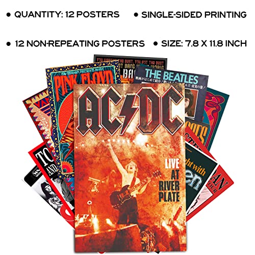 Woonkit Vintage Rock Band Posters for Room Aesthetic, 70s 80s 90s Retro Music Room Wall Bedroom Decor Art, Vintage Rock Concert Poster Wall...
