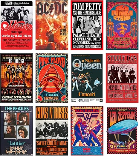 Woonkit Vintage Rock Band Posters for Room Aesthetic, 70s 80s 90s Retro Music Room Wall Bedroom Decor Art, Vintage Rock Concert Poster Wall...