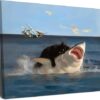 Yaneiro Framed Black Cat Bathroom Wall Art, Funny Quirky Cat and Shark Pictures Canvas Print, Abstract Black Cat Shark Posters Wall Decor for Room...