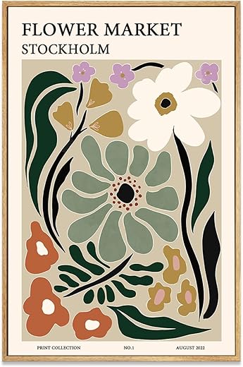 Zzuyi Framed Flower Market Wall Art,Green Vintage Botanical Canvas Wall Decor Paintings,Boho Floral Posters Prints Pictures for Bedroom Bathroom...